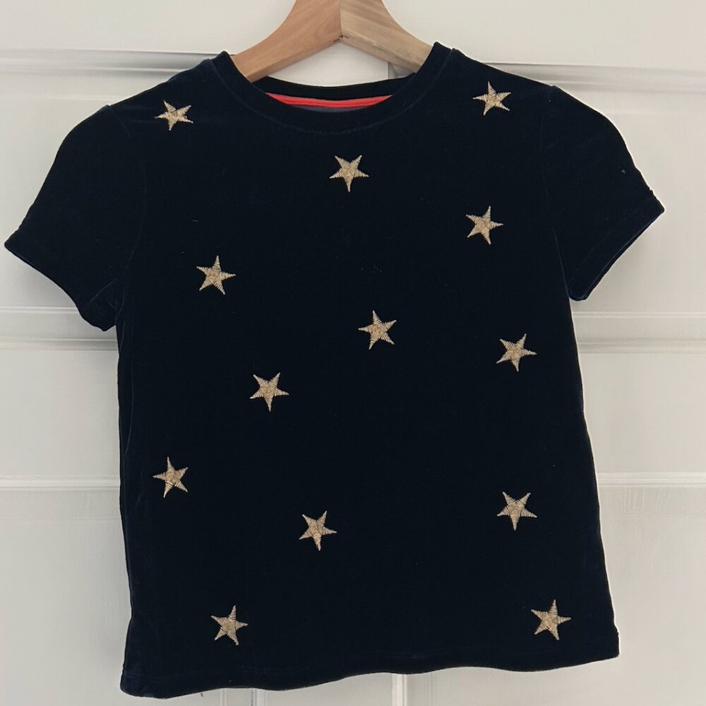 Velvet Navy Blue Top with Gold Stars